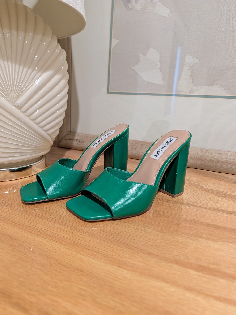 Steve Madden Green Block Heel Slide Sandals